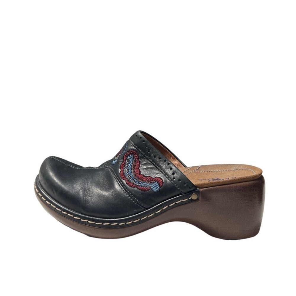 Clarks Embroidered Leather Clogs